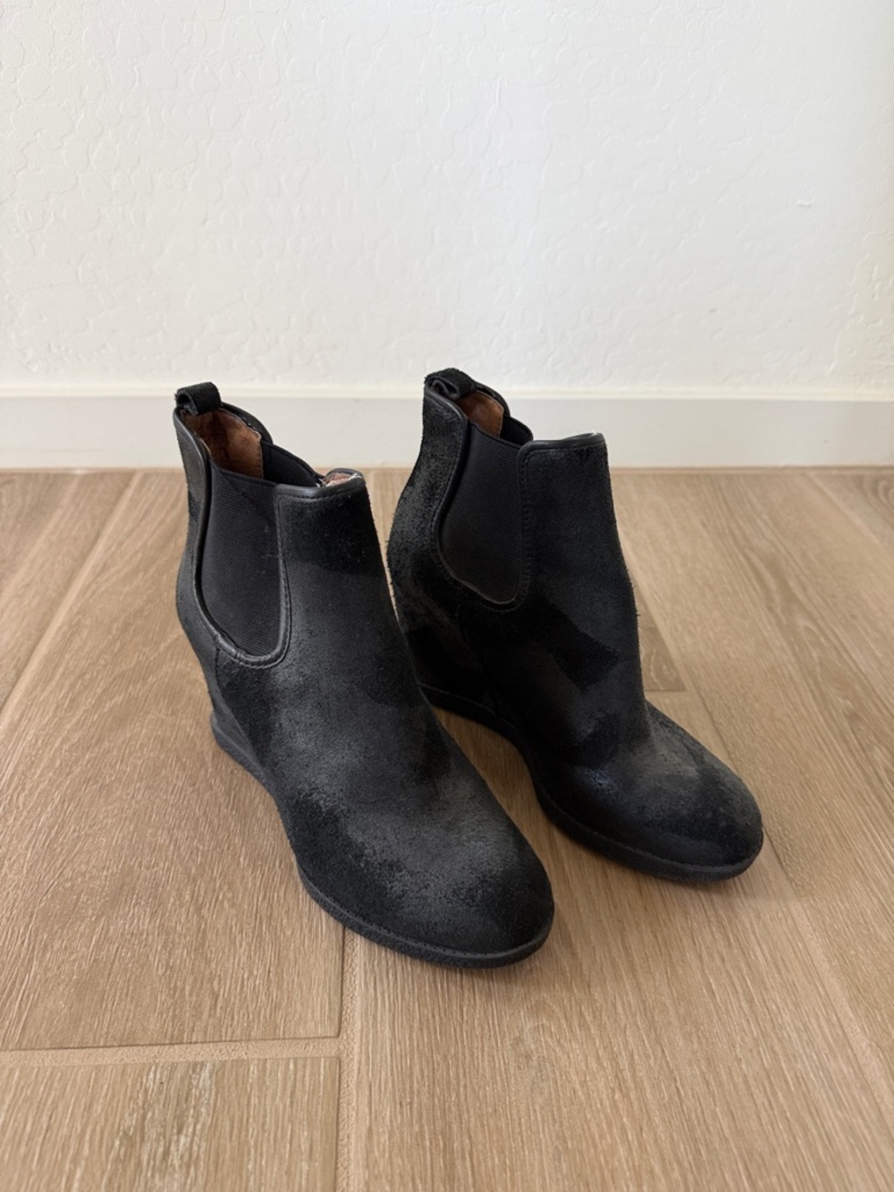Donald Pliner Black Suede Wedge Chelsea Ankle Boots
